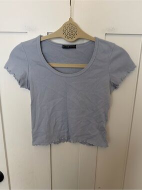 Brandy Melville light blue ribbed scoop neck baby tee lettuce trim short sleeve